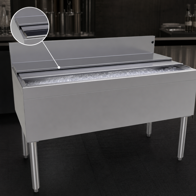 Product image #4 for Glastender IBB-48 Underbar Stainless Steel Ice Bin with Sliding Cover, 48" W x 24" D, 170 lb Capacity