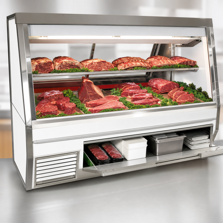 Product image #4 for Howard-McCray 34N Series Double Duty Red Meat Remote Service Case, 72 Inch Wide, Straight Glass Front, White Finish, LED Lighting