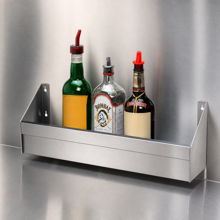 Product image #4 for Advance Tabco Special Value Underbar Basics 30-Inch Single-Tier Stainless Steel Speed Rail, 7-8 Bottle Capacity