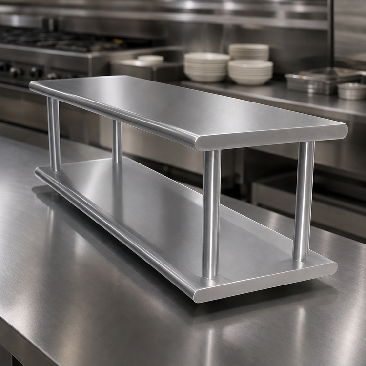 Product image #4 for Advance Tabco Double-Tier Pass-Thru Shelf, 120" W x 18" D, 18/430 Stainless Steel