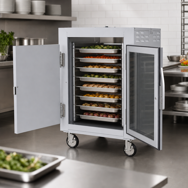 Product image #4 for Metro C5 8 Series Mobile Pass-Thru Half-Height Controlled Temperature Holding Cabinet, 8 Full-Size Pan Capacity, Lip Load Slides