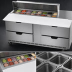 Thumbnail image #5 for Beverage Air SPED60HC-10C-4 60-Inch Two-Section Sandwich Prep Refrigerator, 16 Cu. Ft., 4 Drawers, 10-Pan Top