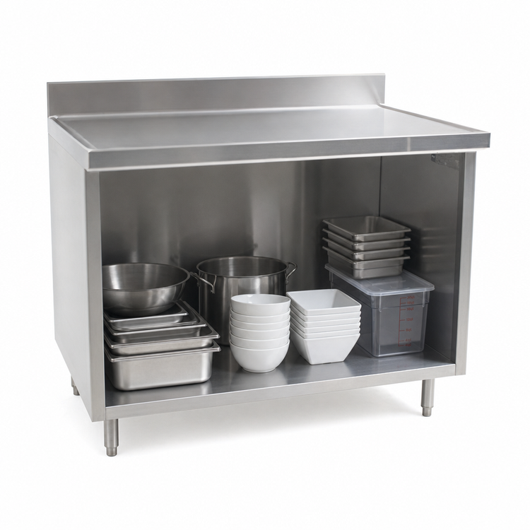 Product image #4 for Spec-Master Marine Series Stainless Steel Underbar Work Table with Cabinet Base, Open Front, 36 x 24 Inch