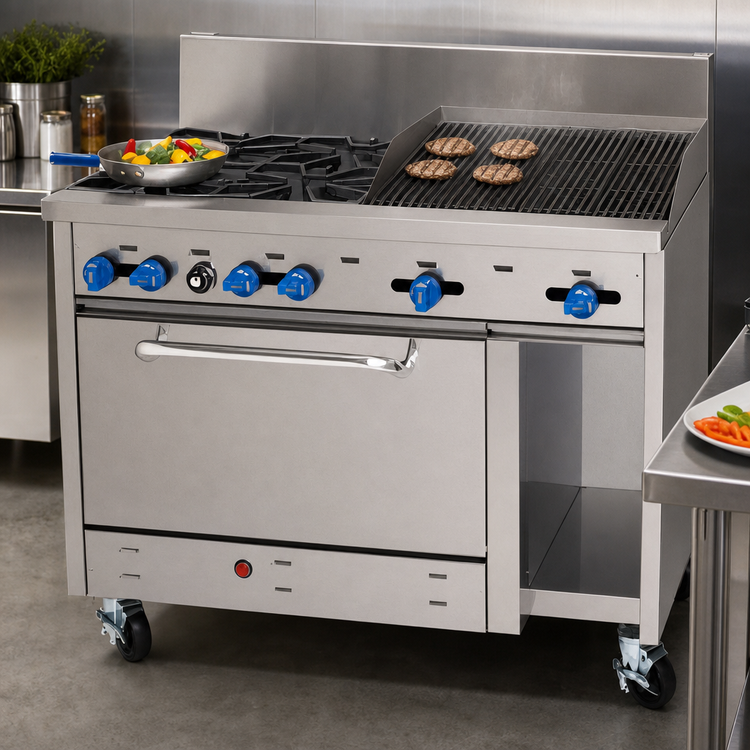 Product image #4 for Comstock-Castle F3430-2RB 48-Inch Stainless Steel Gas Range with 4 Open Burners, 24-Inch Char-Broiler, Standard Oven and Cabinet Base