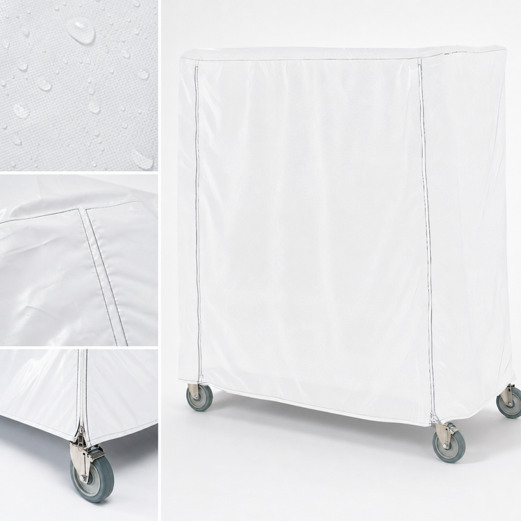 Product image #4 for Metro Waterproof Vinyl-Nylon Coated Banquet Cart Cover with PVC Zipper, 48 x 24 x 74 Inches, White