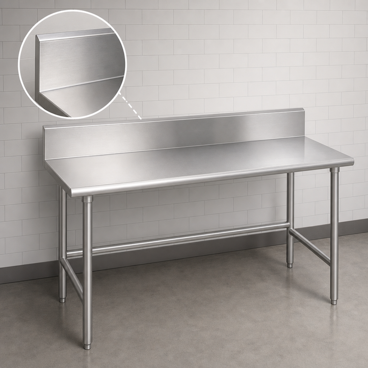 Product image #4 for Advance Tabco Spec-Line 84-Inch x 36-Inch 14-Gauge 304 Stainless Steel Work Table with 10-Inch Backsplash and Open Base