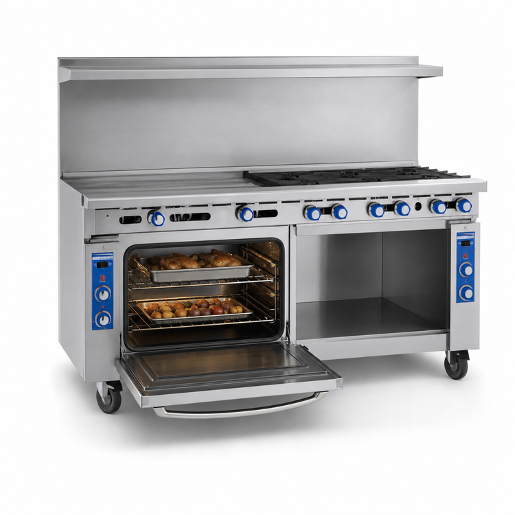 Product image #4 for Imperial Pro Series 72-Inch Gas Restaurant Range with 6 Open Burners, 6 Step-Up Burners, Standard Oven and Open Cabinet