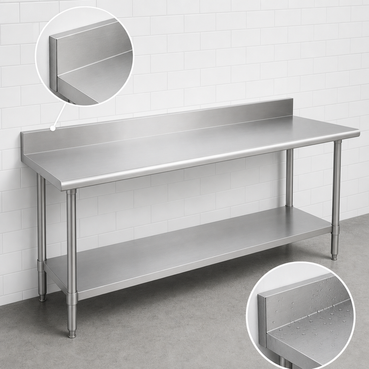 Product image #4 for Duke 144-Inch x 36-Inch Stainless Steel Work Table with 5-Inch Riser and Undershelf