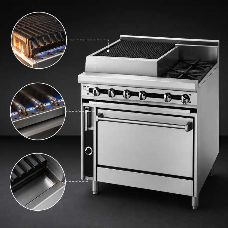 Product image #4 for Titan JTRH-18B-1HT-36 36" Gas Combination Range with 18" Charbroiler, 18" Hot Top, and Standard Oven