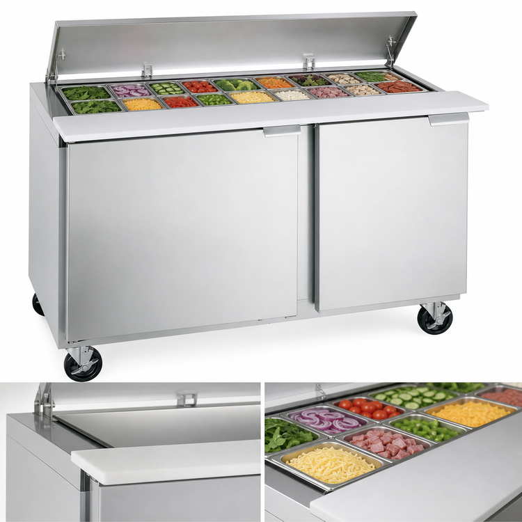 Product image #4 for Traulsen Dealer's Choice Compact Two-Section Mega Top Prep Table Refrigerator with Low-Profile Flat Lid