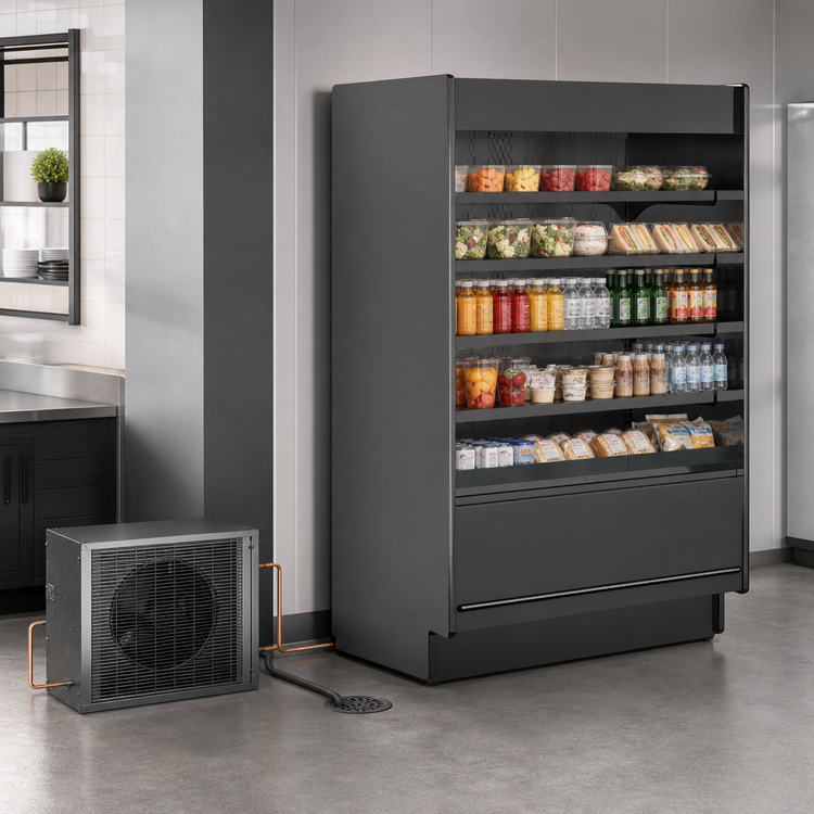Product image #4 for Structural Concepts Fusion Self-Service Refrigerated Open Reach-In Display Case, 74-1/4"W x 37-1/8"D x 78-1/2"H, Remote DX, Silversan Black