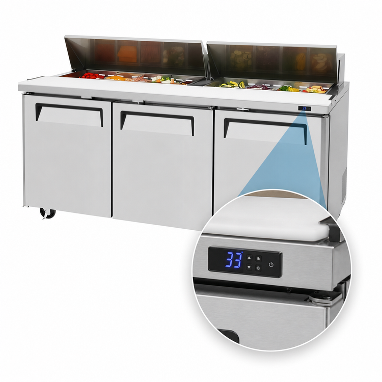 Product image #4 for Turbo Air M3 72-5/8-Inch 3-Section Sandwich/Salad Prep Table with Rear-Mount Self-Contained Refrigeration