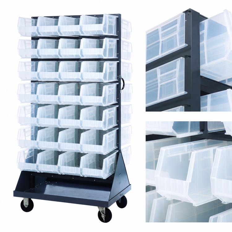 Product image #4 for Quantum 36 x 30 x 72-Inch Double-Sided Louvered Rack Cart with 56 QUS240 Bins