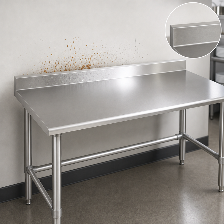 Product image #4 for Spec-Master 84-Inch x 24-Inch 14-Gauge 300 Series Stainless Steel Work Table with 4-1/2-Inch Backsplash