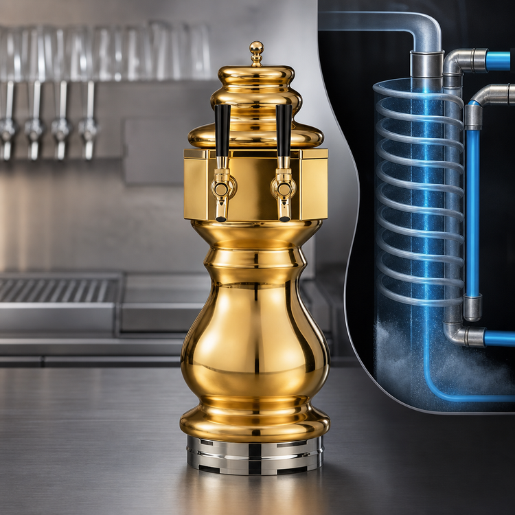 Product image #4 for Glastender Braumeister 2-Faucet Countertop Glycol-Cooled Draft Dispensing Tower, Polished Brass