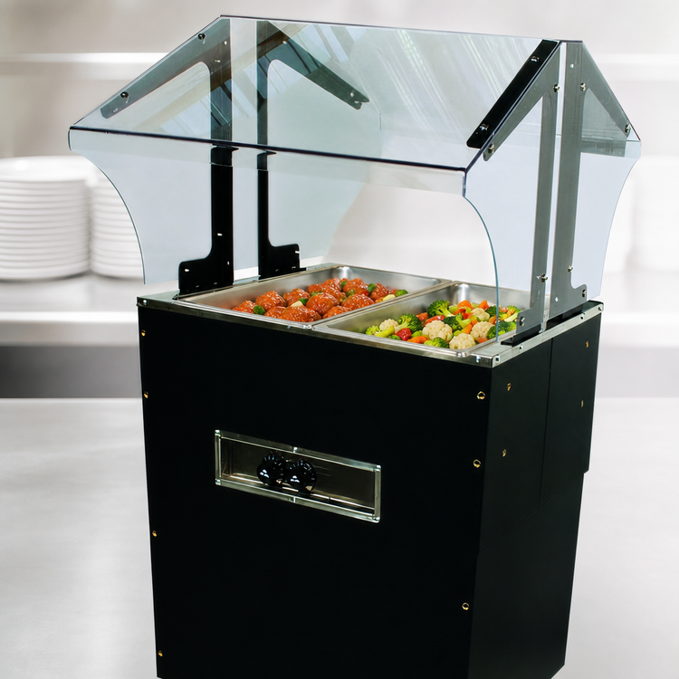 Product image #4 for Advance Tabco Triumph Supreme Portable Electric Hot Food Buffet Table with 2 Open Wells and Double-Sided Sneeze Guard