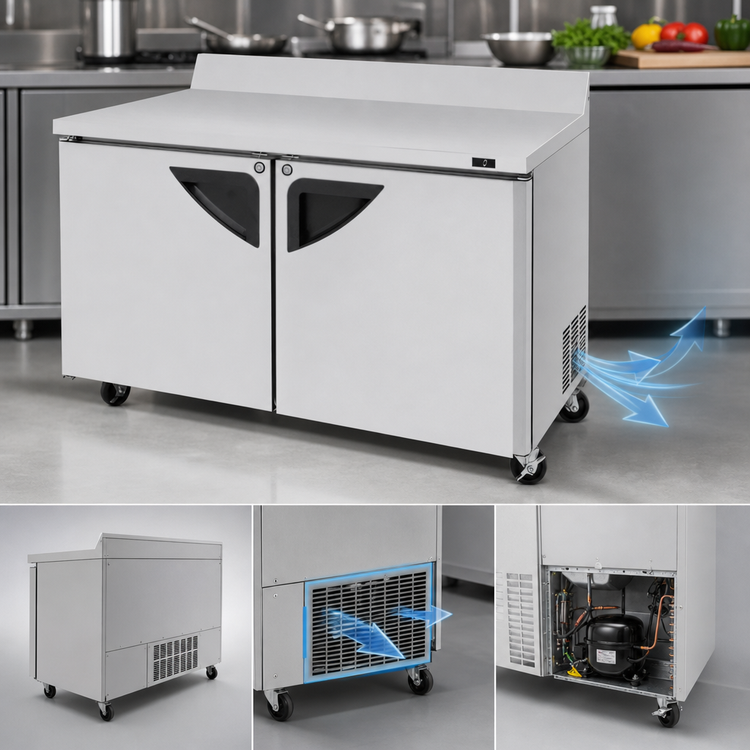 Product image #4 for Turbo Air Super Deluxe 60-Inch 2-Section Worktop Freezer, 16 Cu. Ft., Stainless Steel, Rear-Mounted Self-Contained Refrigeration