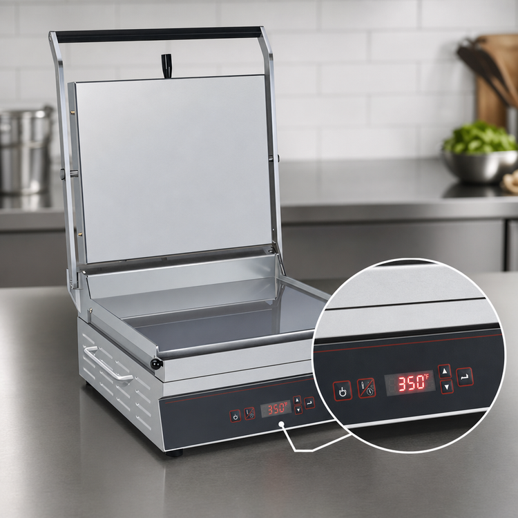 Product image #5 for Hatco Single Flat-Plate Countertop Panini Grill with Digital Controls, 500°F Max