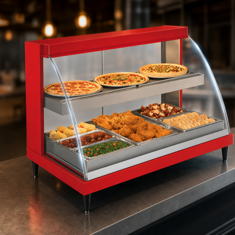 Product image #4 for Hatco Glo-Ray Designer Humidified Curved Glass Dual-Shelf Heated Display Case, 32.5-Inch Wide