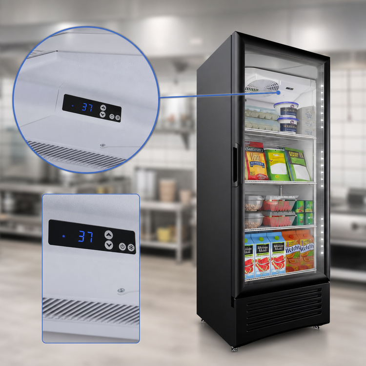 Product image #4 for Omcan Elite Series 11.5 Cu. Ft. One-Section Reach-In Glass Door Merchandiser Refrigerator