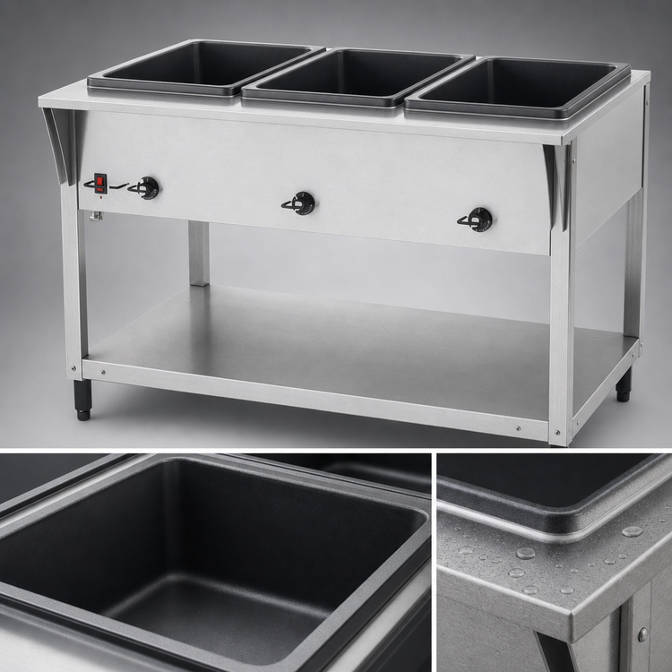 Product image #4 for Vollrath ServeWell SL 3-Well Stationary Sealed-Well Hot Food Table with Undershelf, 46 x 29-1/2 x 34 Inches, 120V