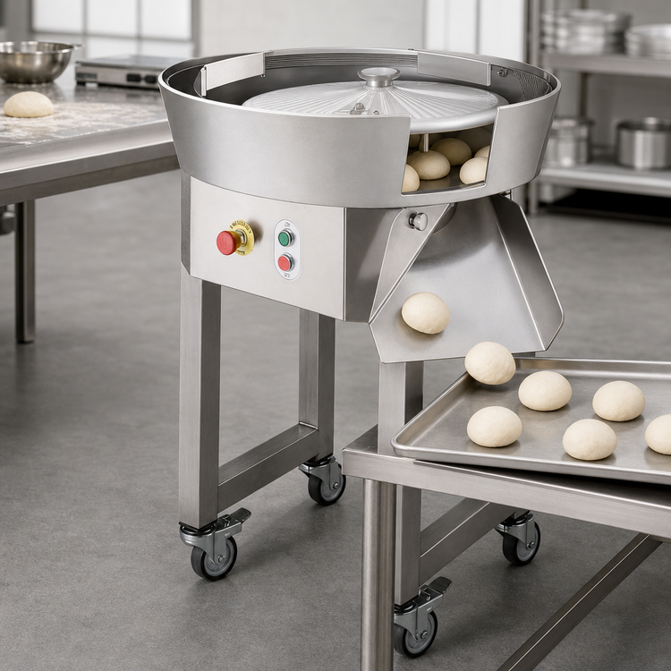 Product image #4 for BakeMax Floor Model Dough Ball Rounder with Legs and Casters, 70 to 1,200 Gram Capacity