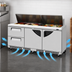 Thumbnail image #4 for Turbo Air Super Deluxe Front Breathing Three-Section Sandwich/Salad Prep Table with 2 Drawers and 2 Doors