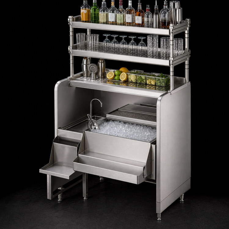 Product image #4 for Top Shelf Pass-Thru Underbar Ice Bin and Cocktail Station with Cold Plate