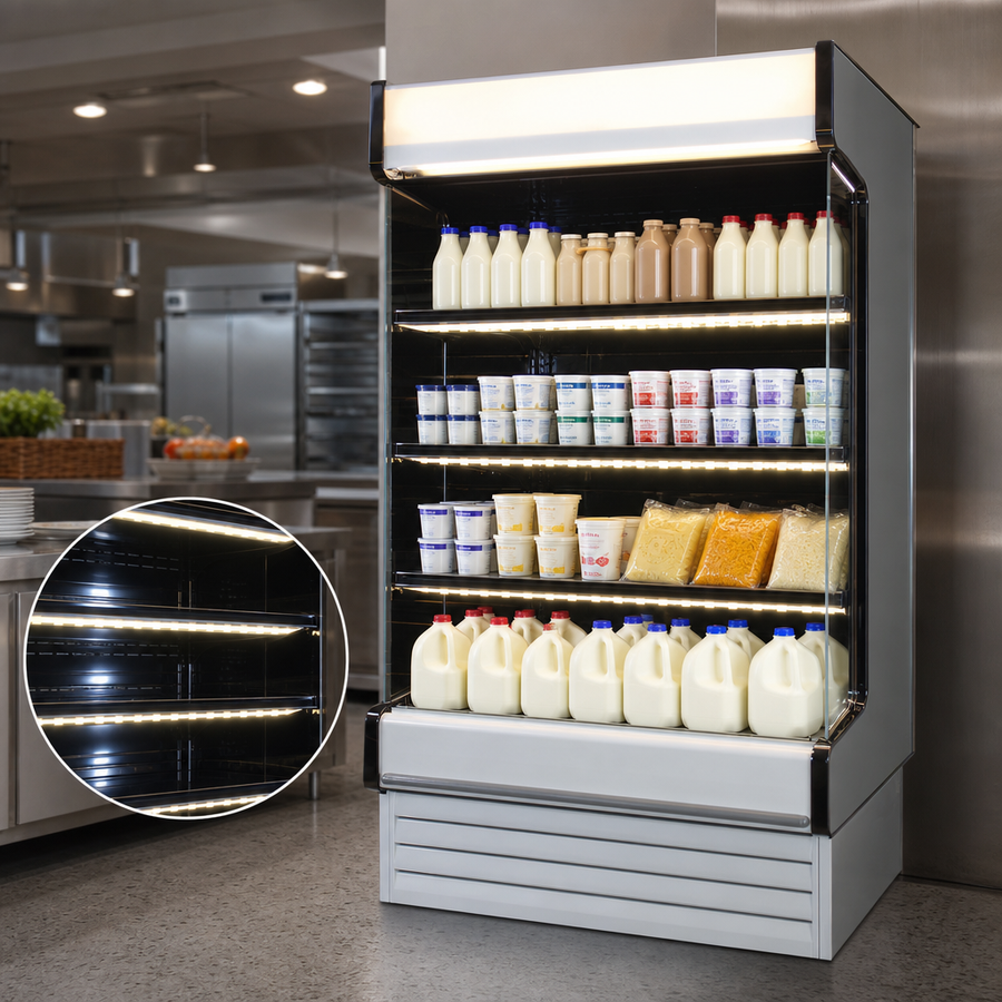Four Rows of LED-Lit Shelving