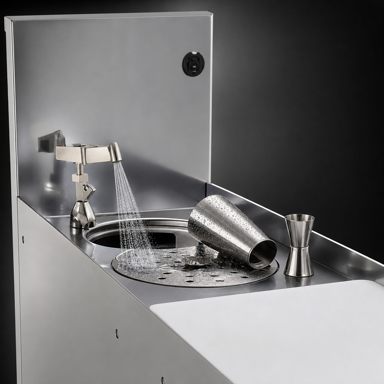 Product image #4 for Glastender 8-Inch Wide Underbar Mixology Unit with 6-Inch Tool Well and Push-Down Rinser Faucet