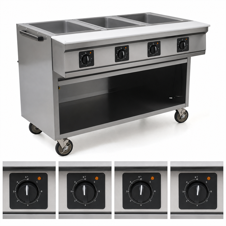 Product image #4 for Spec-Master SPHT4CB-208 4-Well Electric Sealed Well Mobile Hot Food Table