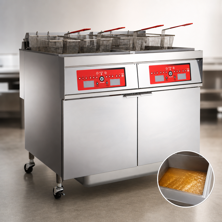 Product image #5 for Vulcan 42-Inch Electric Dual-Vat Floor Fryer with 85-Pound Capacity per Vat, Solid-State Controls, and Built-In Filtration