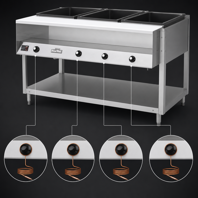 Product image #4 for Vollrath ServeWell 4-Well Hot Food Table with Sealed Wells, Open Shelf Base, Plate Shelf and Cutting Board