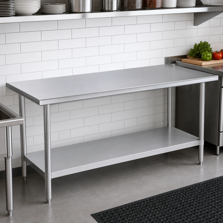 Product image #4 for Duke 108-Inch Stainless Steel Work Table with Galvanized Undershelf, Flat Top