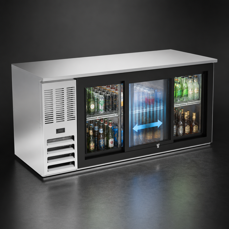 Product image #4 for Beverage-Air 72-Inch 3-Section Back Bar Refrigerator with Sliding Glass Doors and Right-Mounted Self-Contained Refrigeration