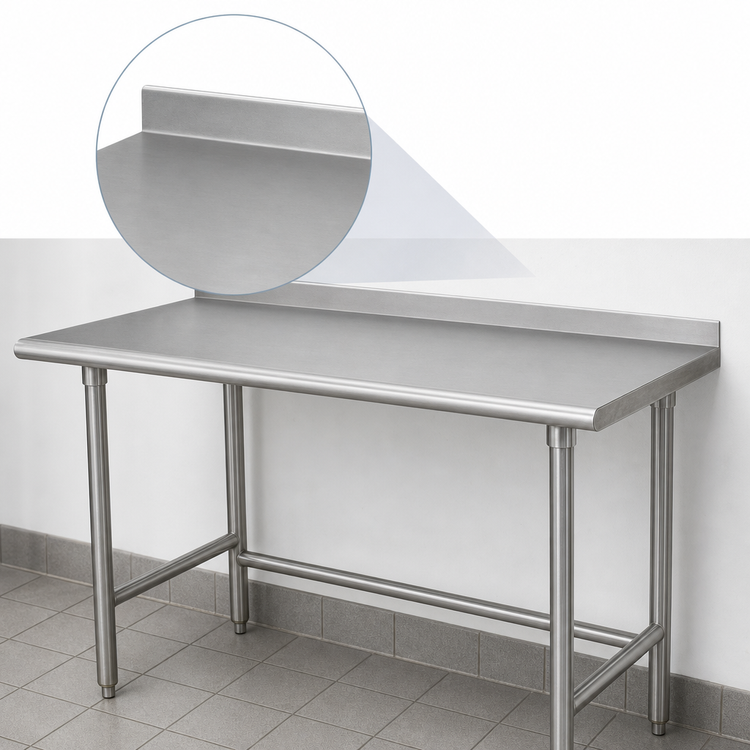 Product image #4 for Advance Tabco Premium Series 84-Inch x 30-Inch Stainless Steel Open Base Work Table with 1-1/2-Inch Rear Splash