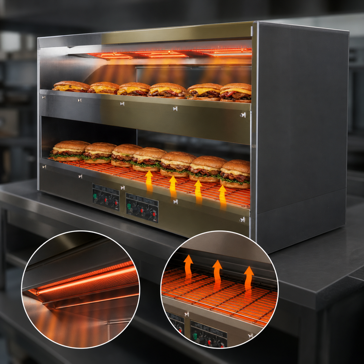 Product image #4 for BKI 2TSM-6224R 62-Inch Pass-Through Countertop Hot Food Sandwich Warmer with 2 Slanted Shelves