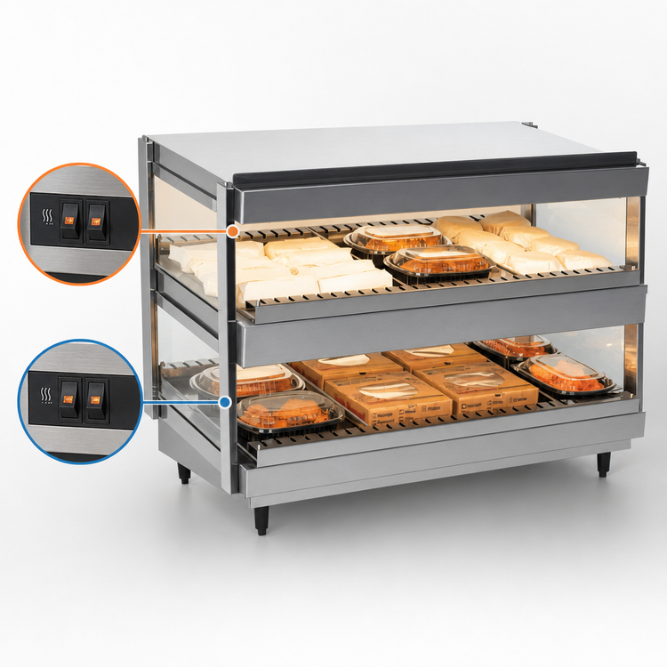 Product image #4 for Nemco 30-Inch Countertop Dual-Shelf Hot Food Merchandiser with Independent Heat and Light Controls