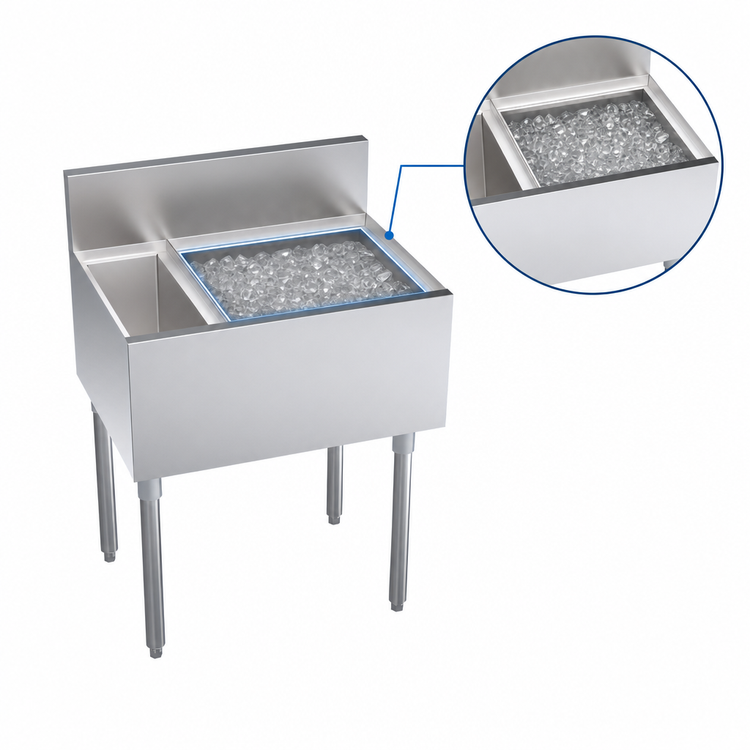 Product image #4 for Krowne Royal Series 26-Inch Underbar Speed Multi Station with 7-Circuit Cold Plate, Right Ice Bin and Insulated Bottle Well