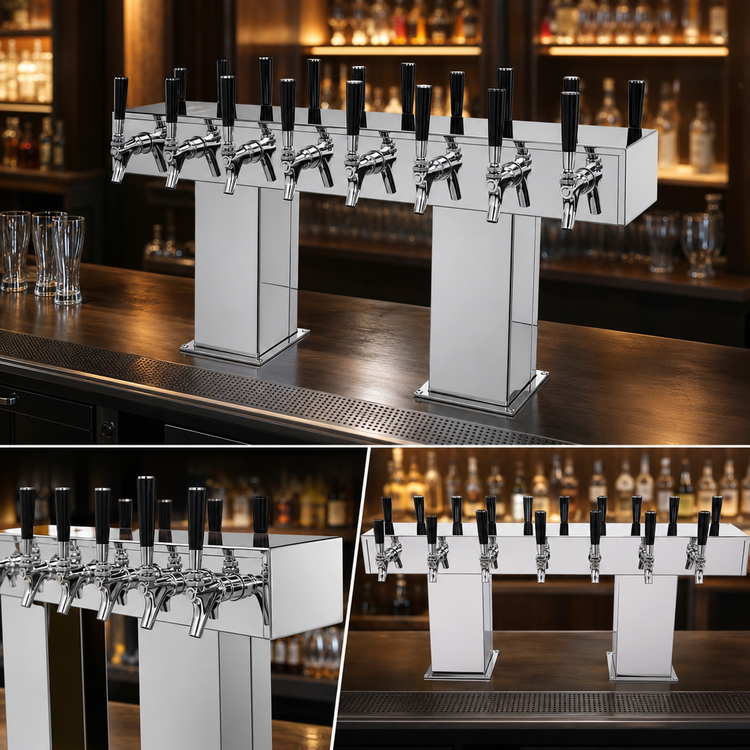 Product image #4 for Perlick 16-Faucet Bridge Tee Countertop Glycol-Cooled Draft Beer Tower, Polished Chrome