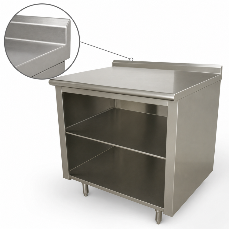 Product image #4 for Advance Tabco 96-Inch x 36-Inch 304 Stainless Steel Work Table with Open Front Cabinet Base, Mid-Shelf, and 1-1/2-Inch Rear Up-Turn