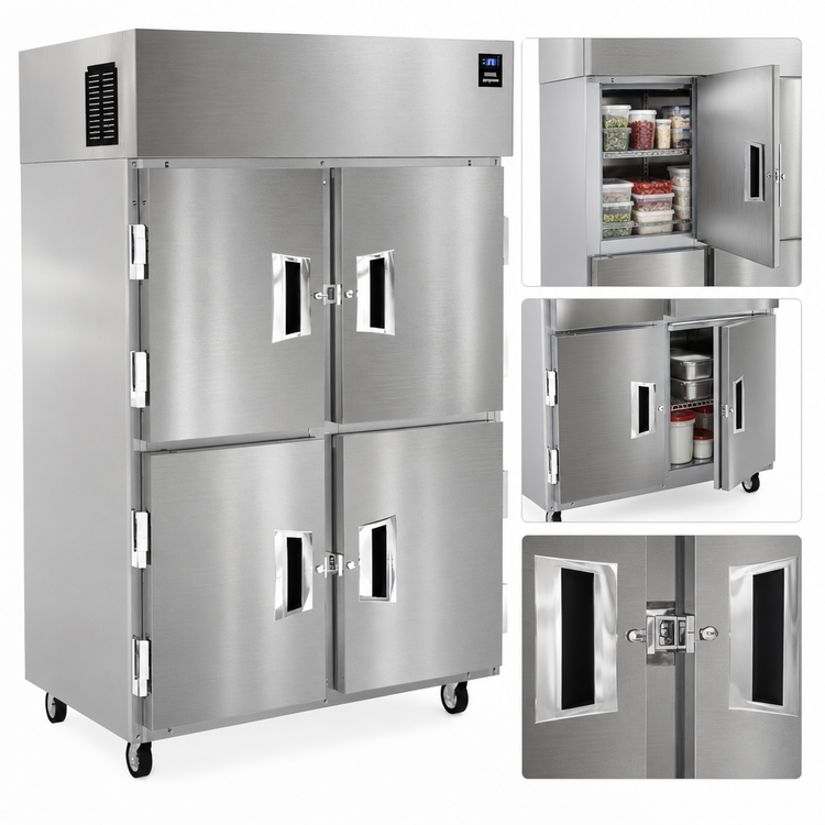 Product image #4 for Delfield 6151XL-SH Two-Section Reach-In Freezer, 41.5 Cu. Ft., Top-Mounted Self-Contained, 4 Half-Height Hinged Solid Doors