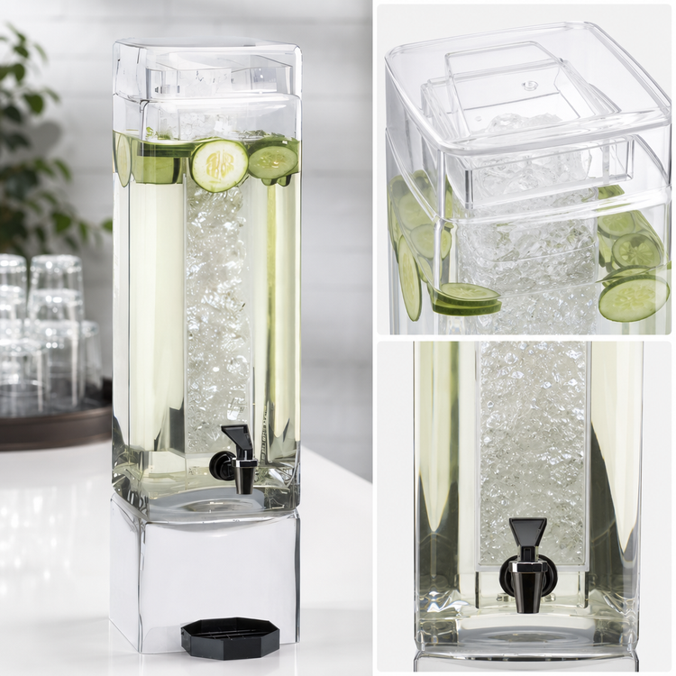 Product image #4 for Cal-Mil 3 Gallon Square Clear Acrylic Beverage Dispenser with Ice Chamber and Drip Tray