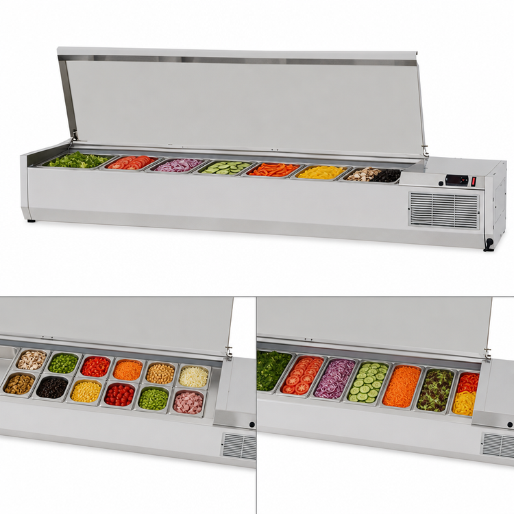 Product image #5 for Turbo Air E-Line 70-7/8-Inch Countertop Salad Prep Table with Side-Mounted Self-Contained Refrigeration, 8 GN 1/3 Pan Capacity