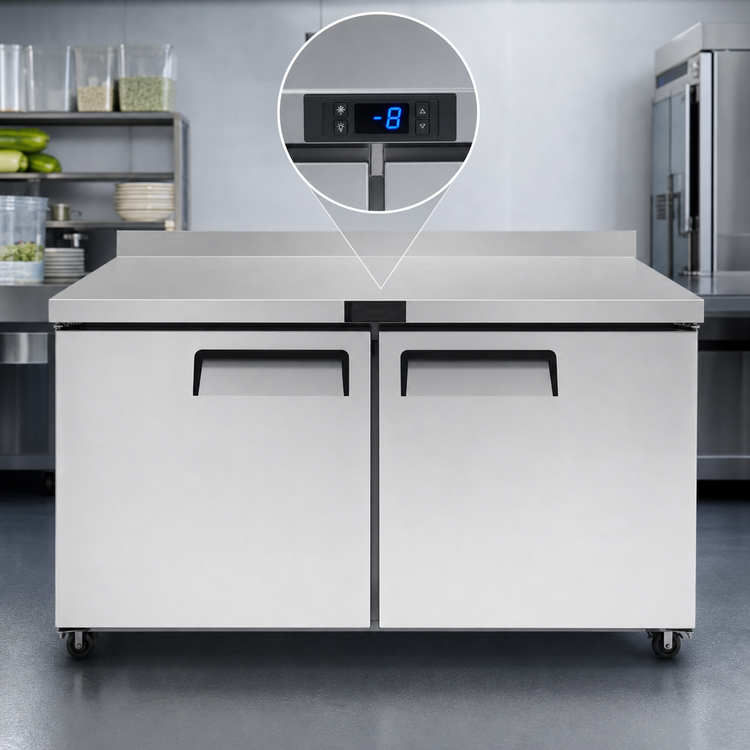 Product image #4 for Atosa 60.2-Inch Two-Section Worktop Freezer with Backsplash, 17.2 Cu. Ft., Solid Doors, Stainless Steel