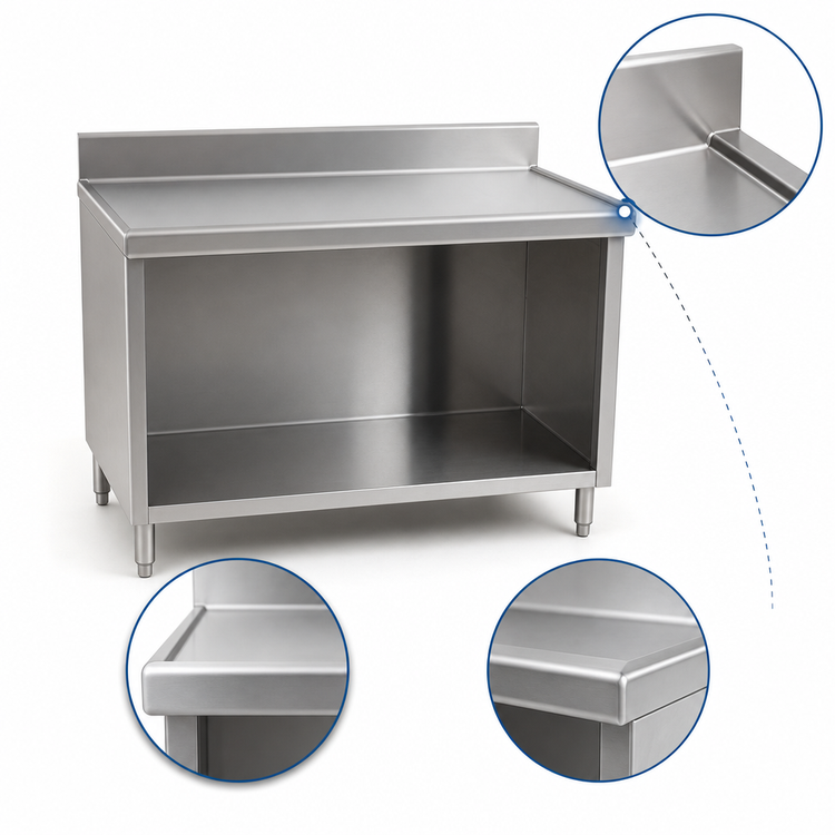 Product image #4 for Spec-Master Marine Series Stainless Steel Work Table with Cabinet Base and Open Front, 60 x 30 Inches, 14-Gauge 304 Stainless Steel Top, 4-1/2-Inch Backsplash
