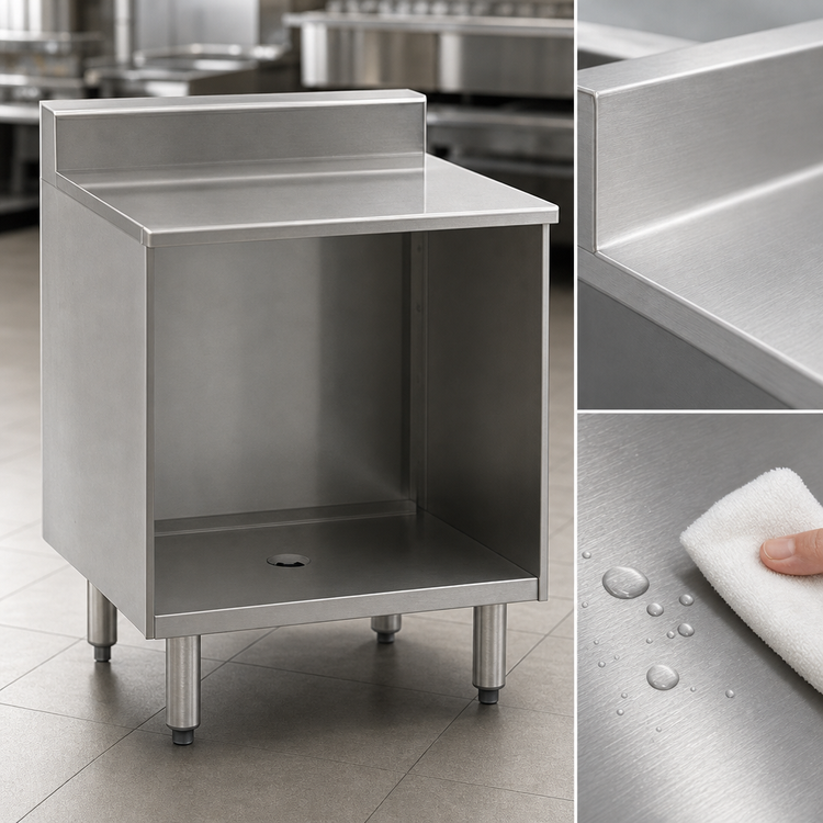 Product image #4 for Eagle Group 2200 Series 18 Inch Wide Flatboard Top Stainless Steel Glass Rack Storage Unit with Open Front Cabinet Base