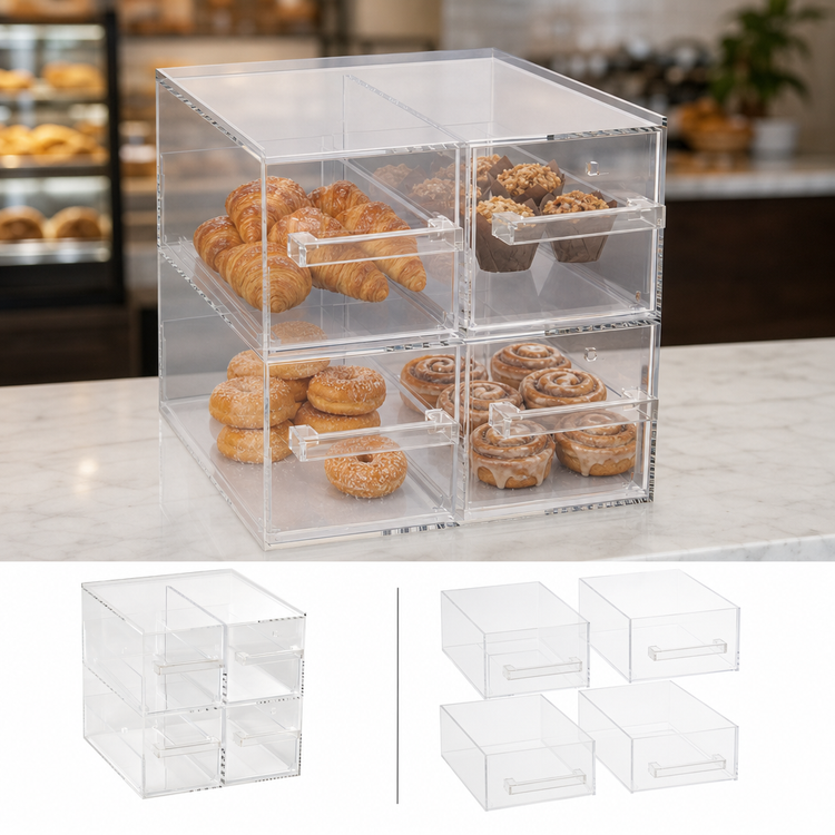Product image #4 for Vollrath Cubic Acrylic 2 x 2 Countertop Pastry Display Case with 4 Drawers