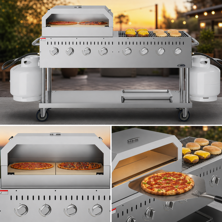 Product image #4 for Koolmore 60-Inch Mobile Outdoor Propane Charbroiler Grill with 30-Inch Pizza Oven, 8 Burners