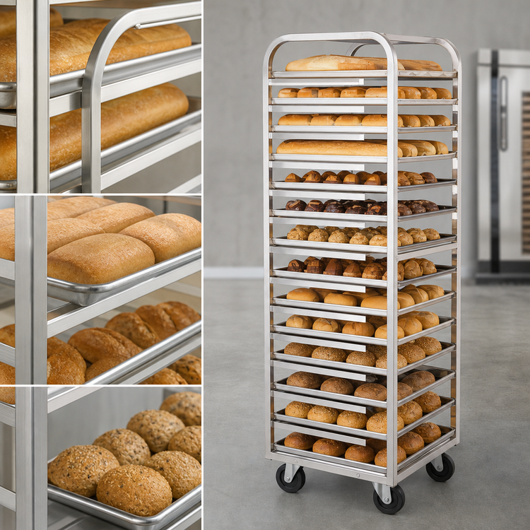 Product image #4 for Adamatic/Revent A-Style Roll-In Oven Rack Cart, 15-Pan Capacity, Single-Side Load